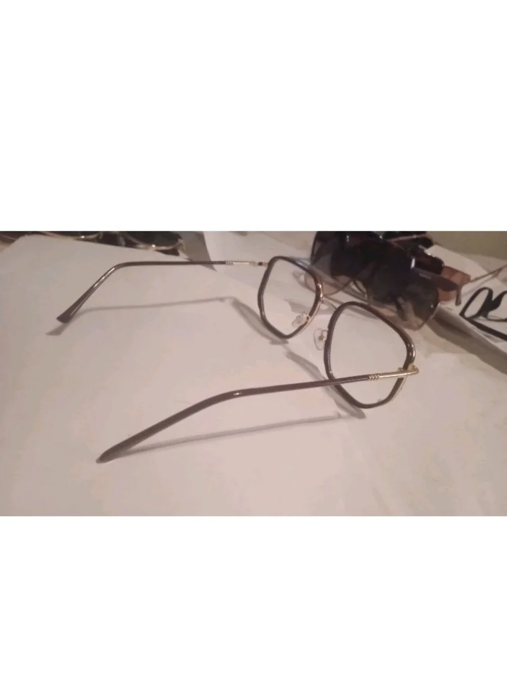 Classic Women's Geometric Metal Frame Glasses in Gold Non prescription